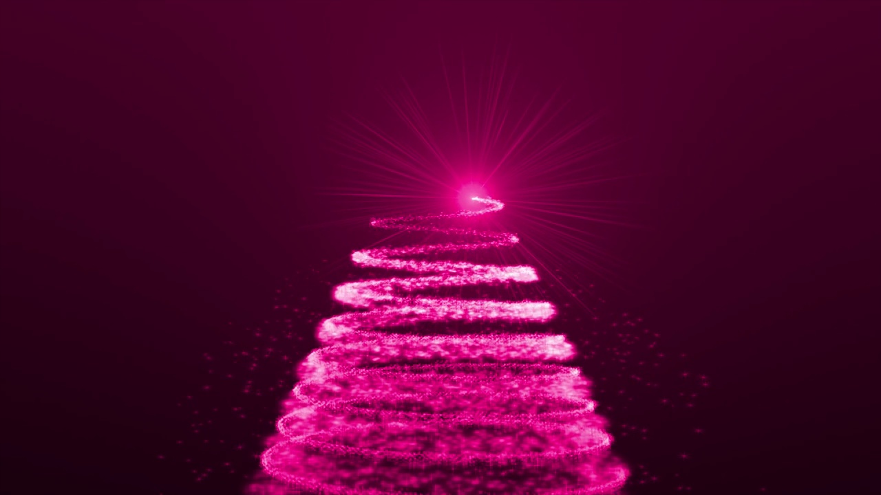 4K快乐的圣诞树动画与光粒子和星星形状，抽象的新年背景，圣诞礼物感恩节日装饰视频下载