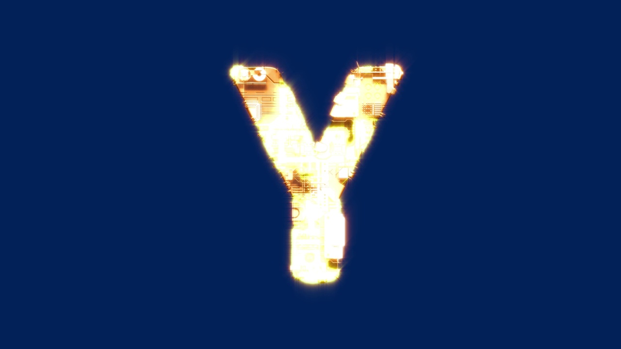 字母Y -发光的未来控制金黄色字体，孤立的循环视频视频下载