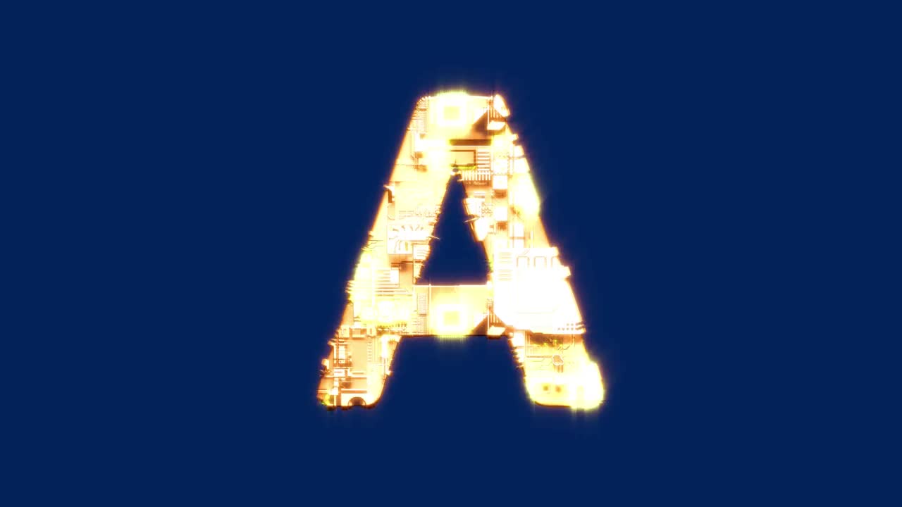 字母A -照明技术控制金黄色字体，隔离环视频视频下载