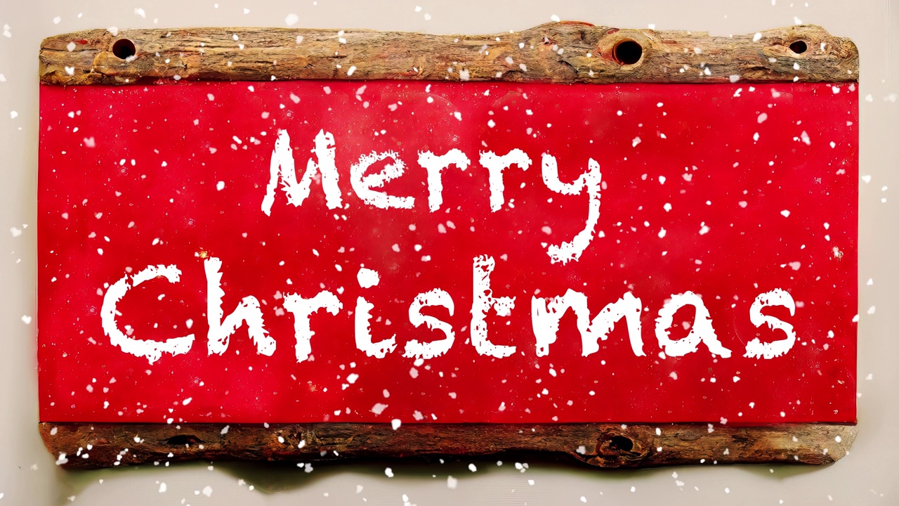 木制的复古标志和红色背景和雪花上的圣诞快乐视频下载