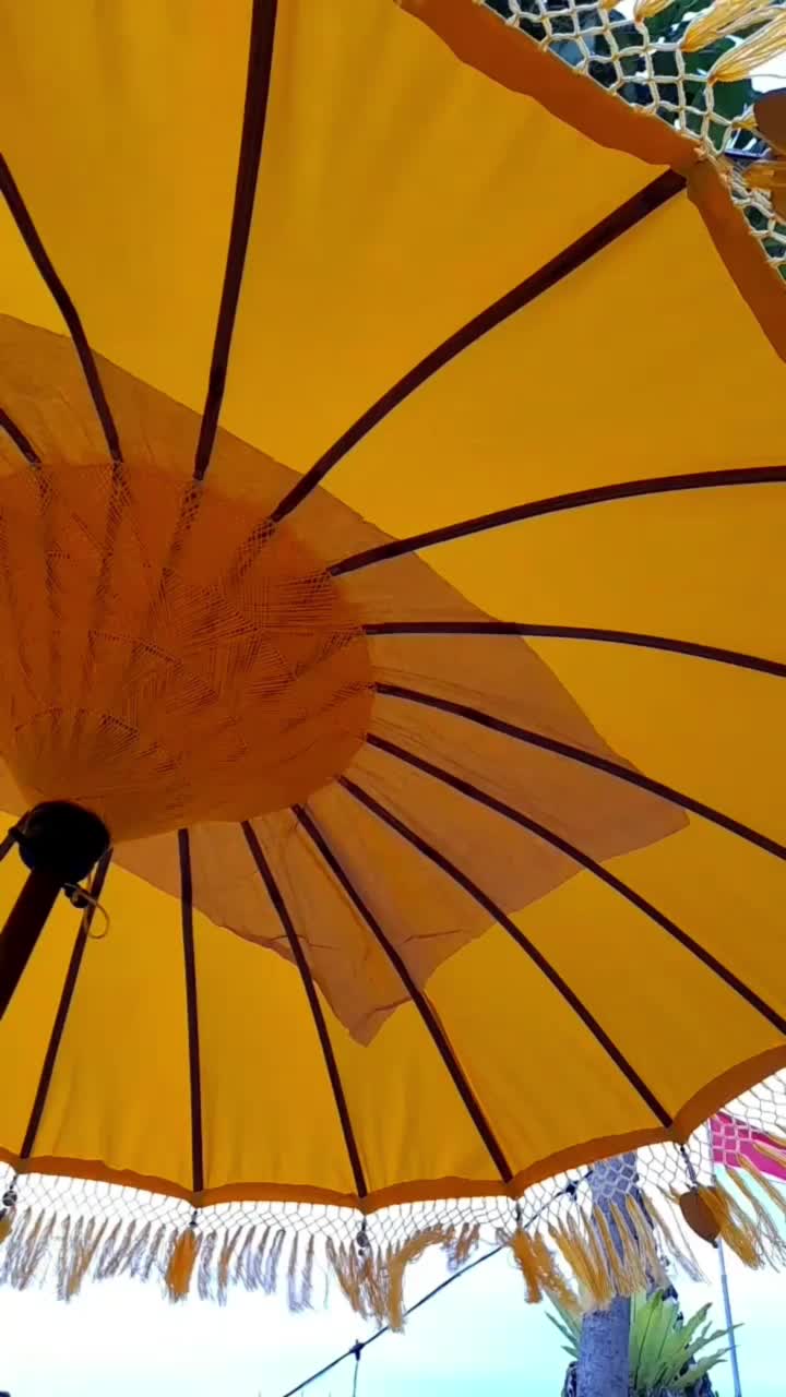 黄色的竹伞在风中摇曳视频下载