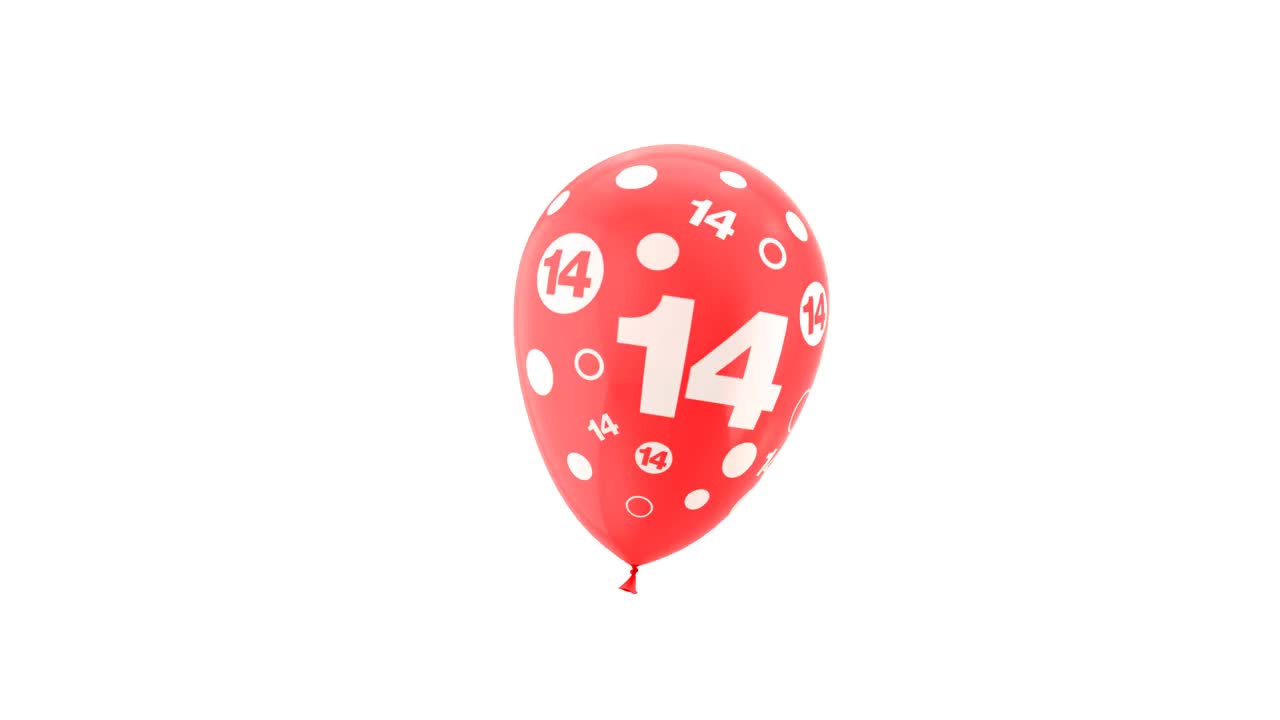 14岁。生日庆祝气球。循环动画。与绿色屏幕和阿尔法哑光通道。视频下载