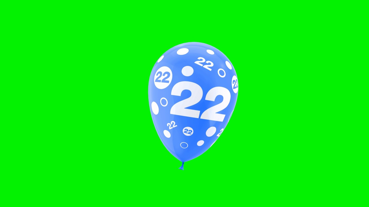 22岁。生日庆祝气球。循环动画。与绿色屏幕和阿尔法哑光通道。视频下载