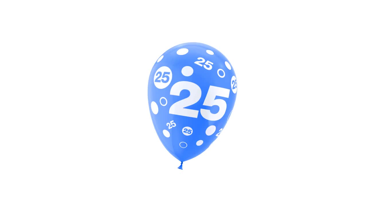 25岁。生日庆祝气球。循环动画。与绿色屏幕和阿尔法哑光通道。视频下载