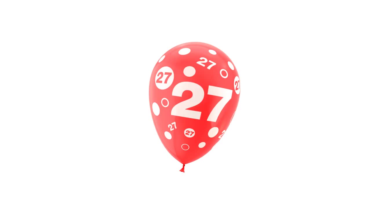 27岁。生日庆祝气球。循环动画与绿色屏幕和阿尔法哑光通道。视频下载