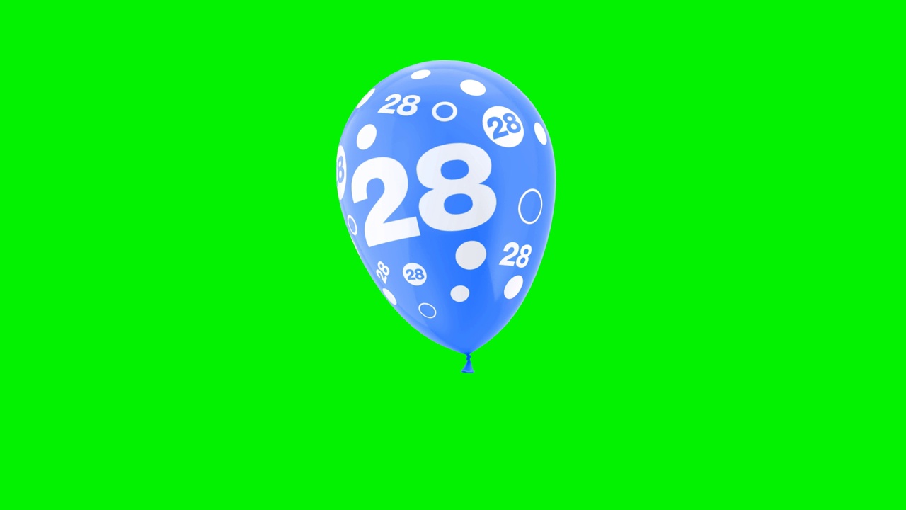 28岁。生日庆祝气球。循环动画与绿色屏幕和阿尔法哑光通道。视频素材