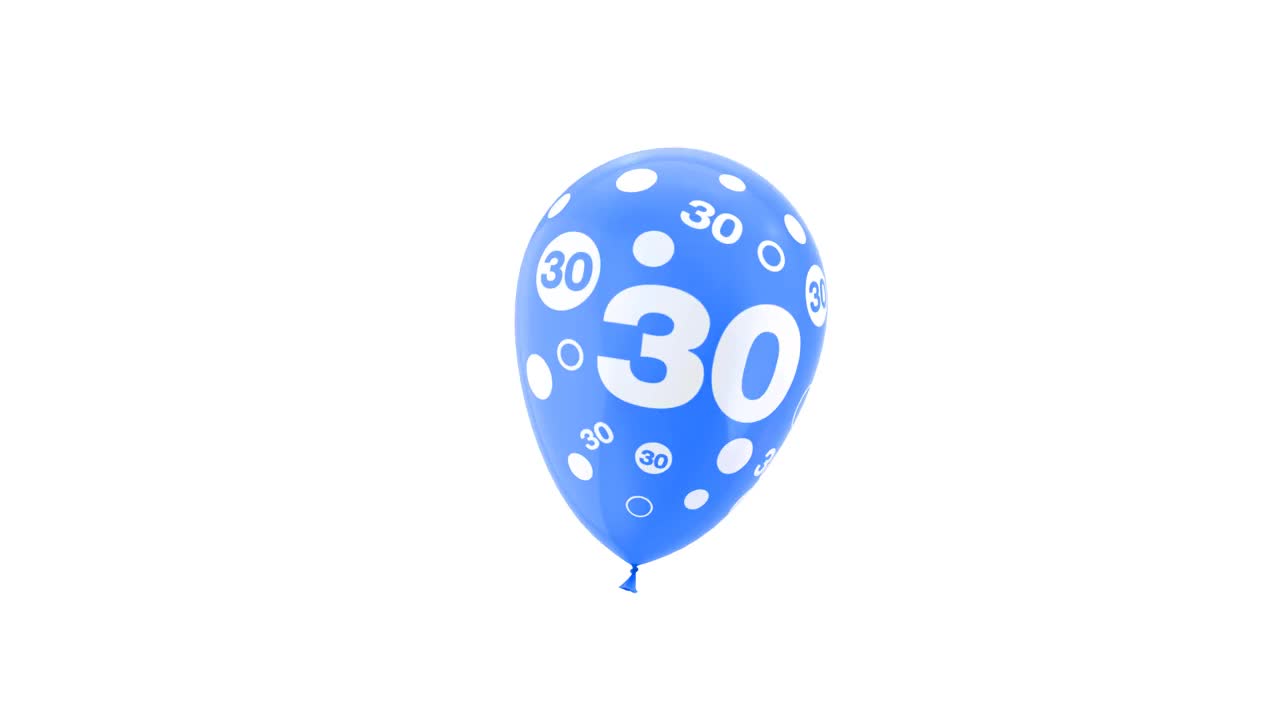 30岁。生日庆祝气球。循环动画与绿色屏幕和阿尔法哑光通道。视频下载