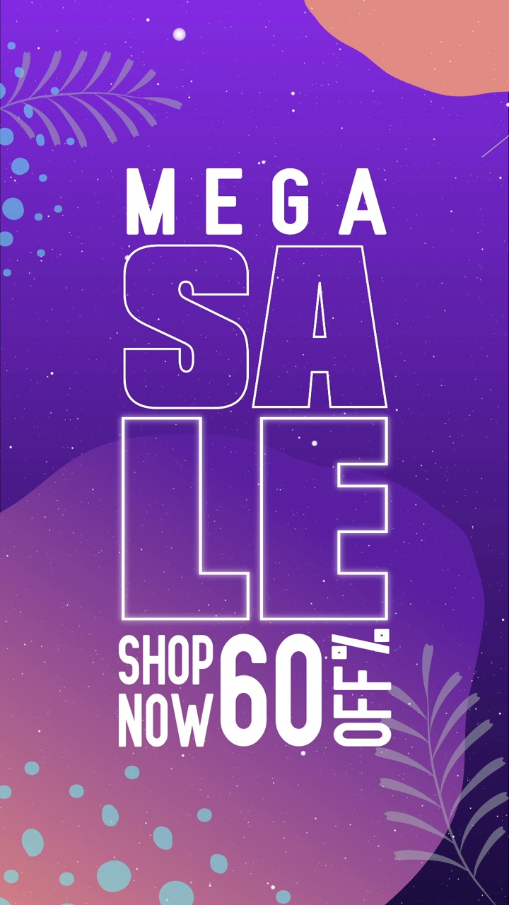 Mega Sale 6折优惠动画垂直背景视频素材