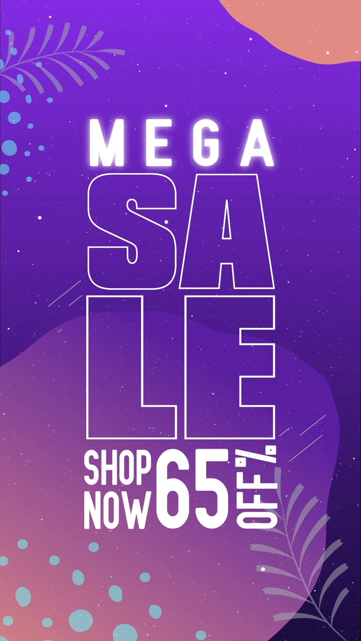 Mega Sale 65%的折扣动画垂直背景视频素材