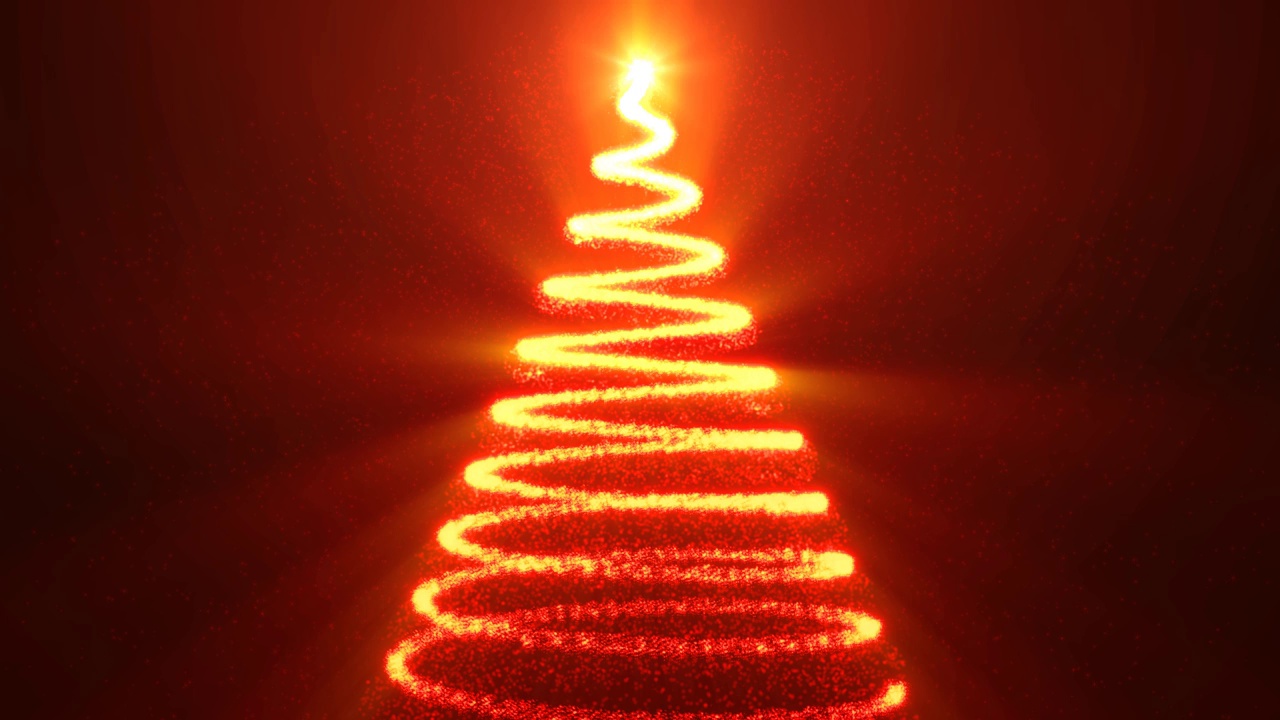 圣诞红橙红火红的圣诞树喜庆地做成了明亮发光的闪亮美丽的颗粒和线条。抽象的背景。视频在高质量的4k，运动设计视频素材