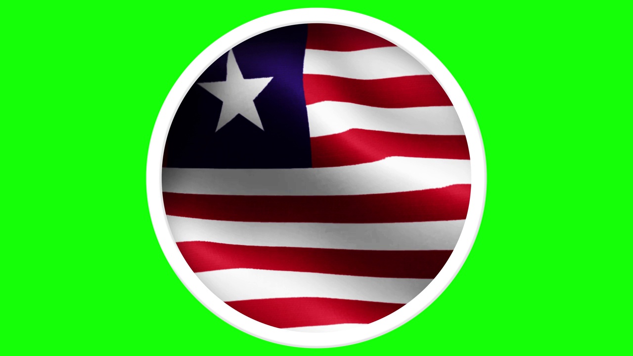 4K利比里亚圆形现实国家飘扬的旗帜动画-孤立的绿色屏幕背景可循环视频下载