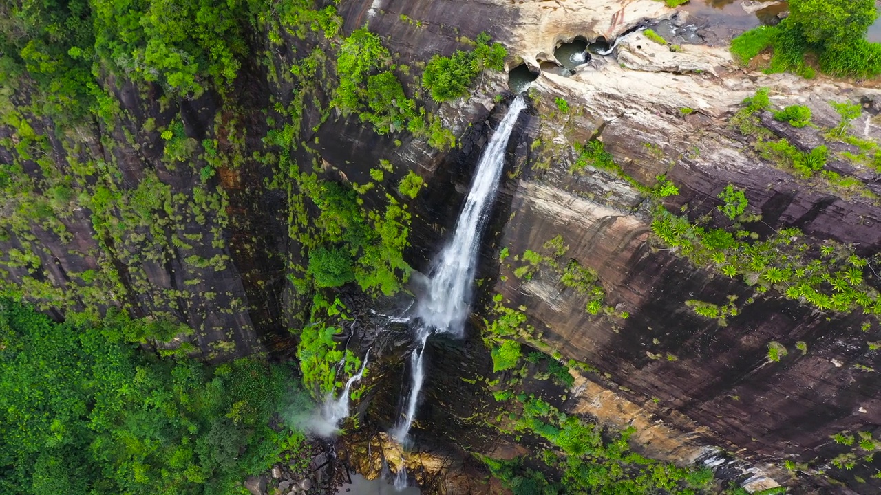 热带的瀑布。斯里兰卡的Diyaluma瀑布。视频素材