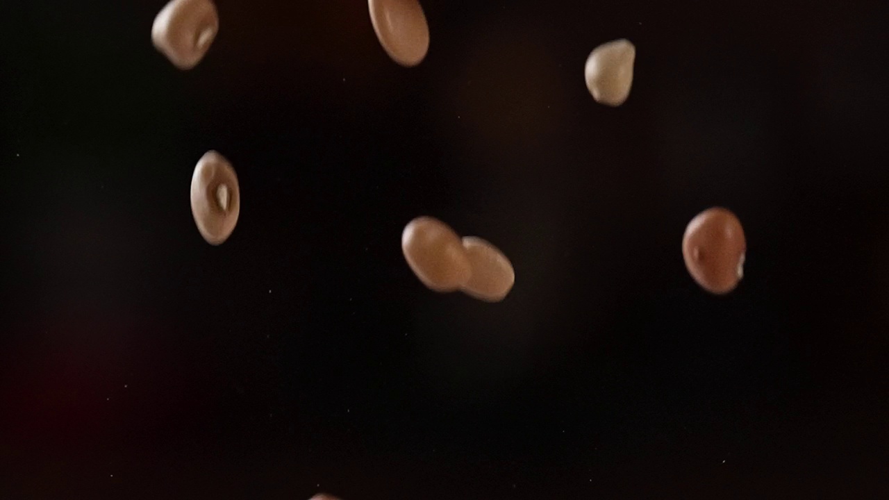 红豆落在黑暗背景上的慢动作视频素材