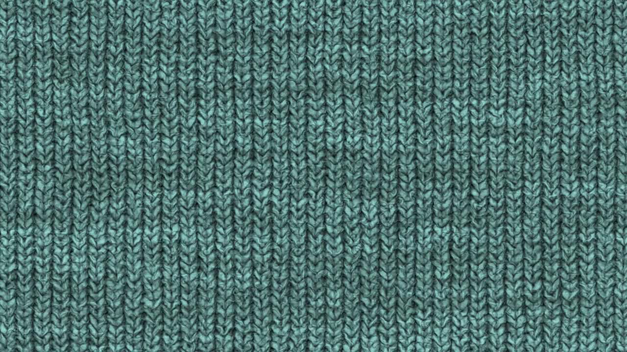 蓝绿色针织编织背景无缝环。羊毛针织棉质地。织物材质布背景。视频下载