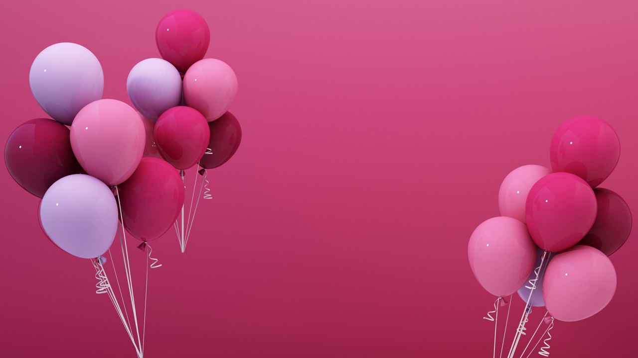 一套彩色气球与空白的文本。现实的背景生日，周年纪念，婚礼，横幅。节日模板颜色粉红色彩通2023。三维渲染动画循环视频下载