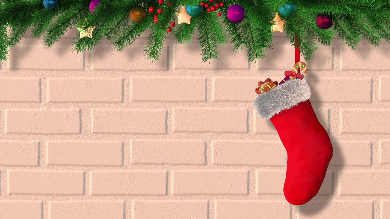 圣诞节背景，袜子挂在墙上视频下载