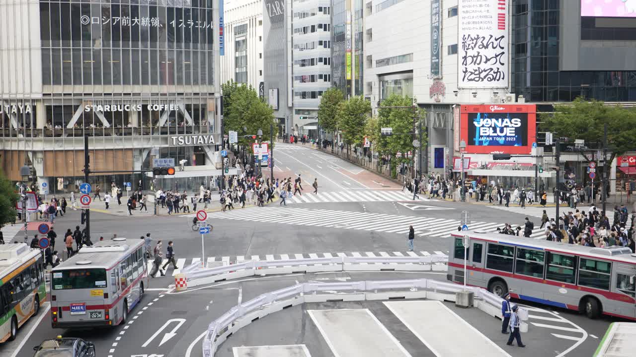 2022年日本东京涩谷十字路口的缓慢鸟瞰图。视频下载