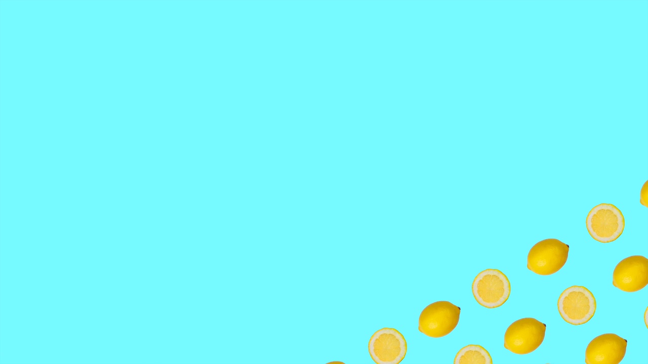 圆形水果动画的黄色柠檬在蓝色背景视频下载