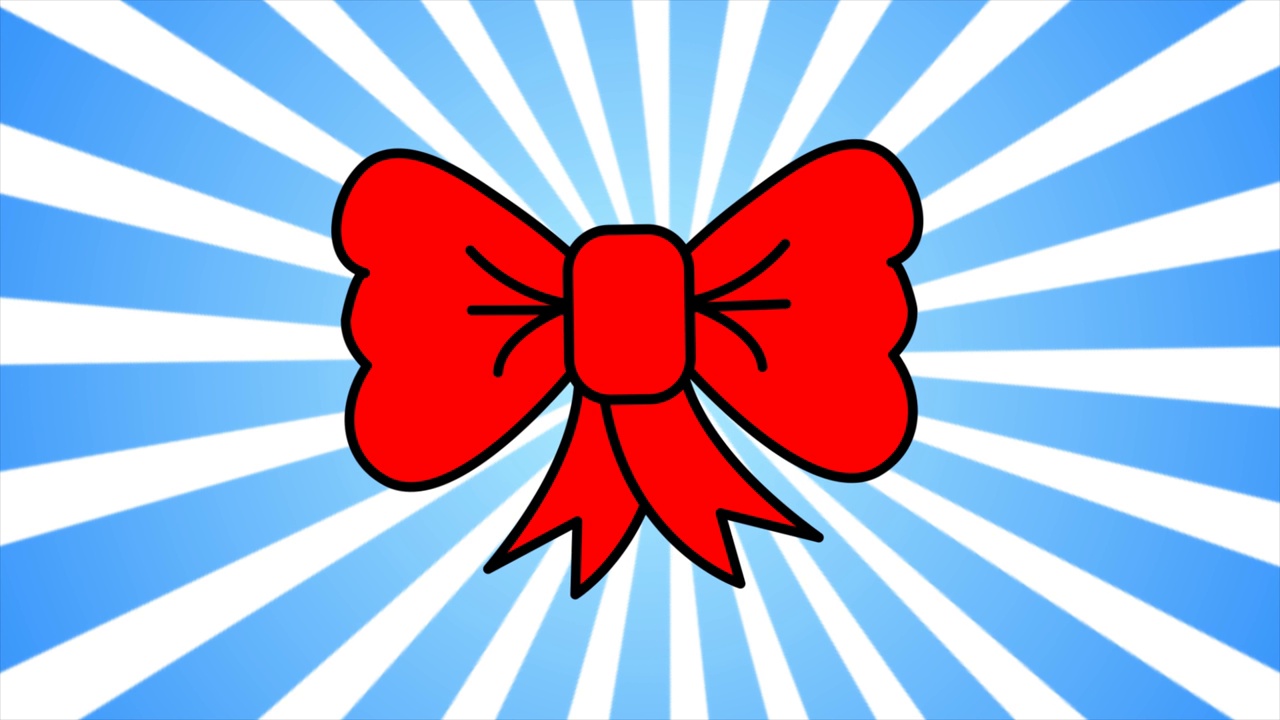 节日红色蝴蝶结带节日圣诞新年生日情人节卡通风格在蓝色射线背景。抽象的背景。视频在高质量的4k，运动设计视频下载