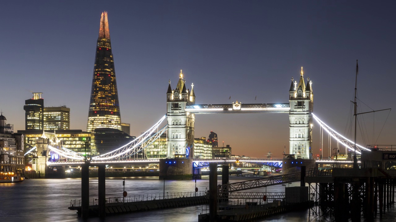 塔桥，伦敦城市天际线，英国视频素材