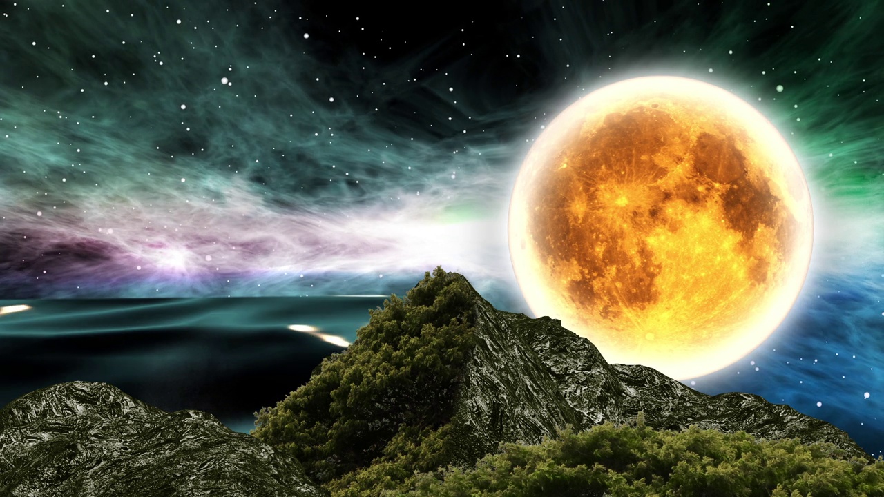幻想风景山上的月亮视频素材