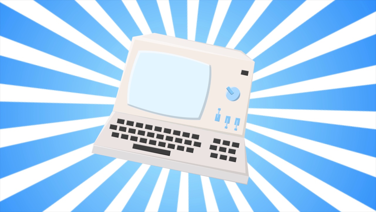复古电脑，pc老复古潮客从70年代，80年代，90年代的背景蓝光。视频在高质量的4k，运动设计视频下载