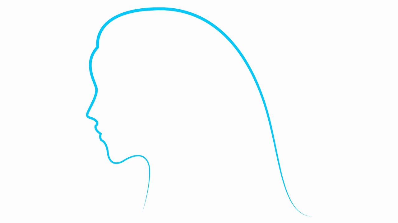 动画蓝色剪影的女人与头发的脸。漂亮女孩的头从金丝带。线性符号。美的概念。毛圈的视频。矢量线性插图隔离在白色背景上。视频下载