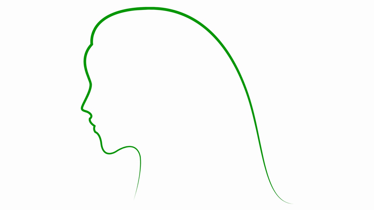 动画绿色剪影的女人与头发的脸。漂亮女孩的头从金丝带。线性符号。美的概念。毛圈的视频。矢量线性插图隔离在白色背景上。视频下载