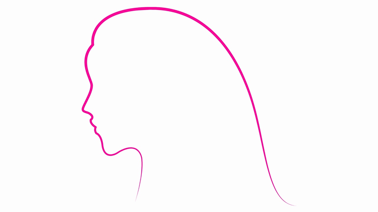动画品红色剪影的女人与头发的脸。漂亮女孩的头从金丝带。线性符号。美的概念。毛圈的视频。矢量线性插图隔离在白色背景上。视频下载