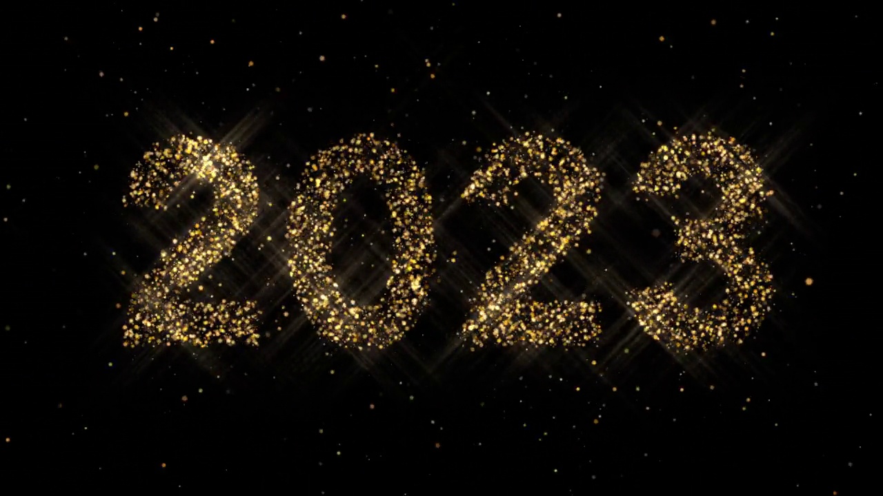 2023年新年快乐，黑色背景上闪烁着闪闪发光的颗粒。新年概念。视频下载