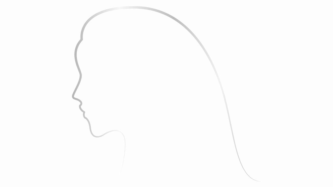 动画银色剪影的女人与头发的脸。漂亮女孩的头从金丝带。线性符号。美的概念。毛圈的视频。矢量线性插图隔离在白色背景上。视频下载