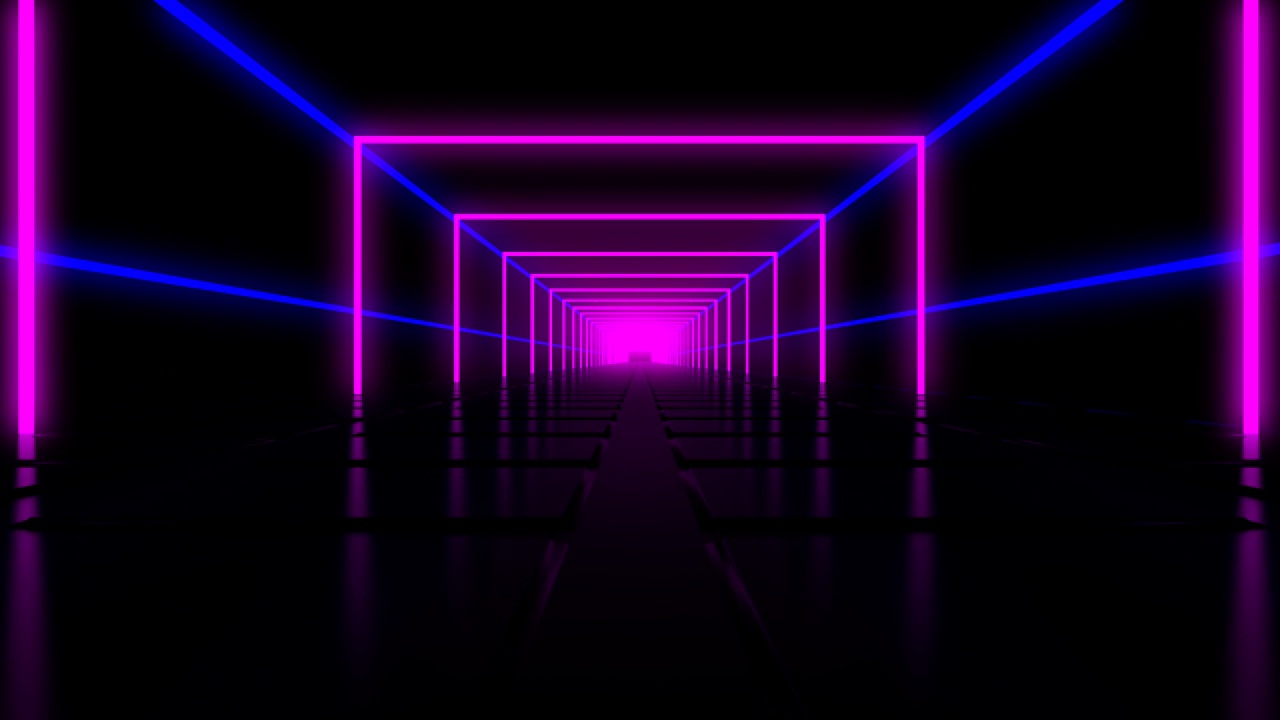 带有霓虹灯的抽象幻想走廊。三维动画视频下载