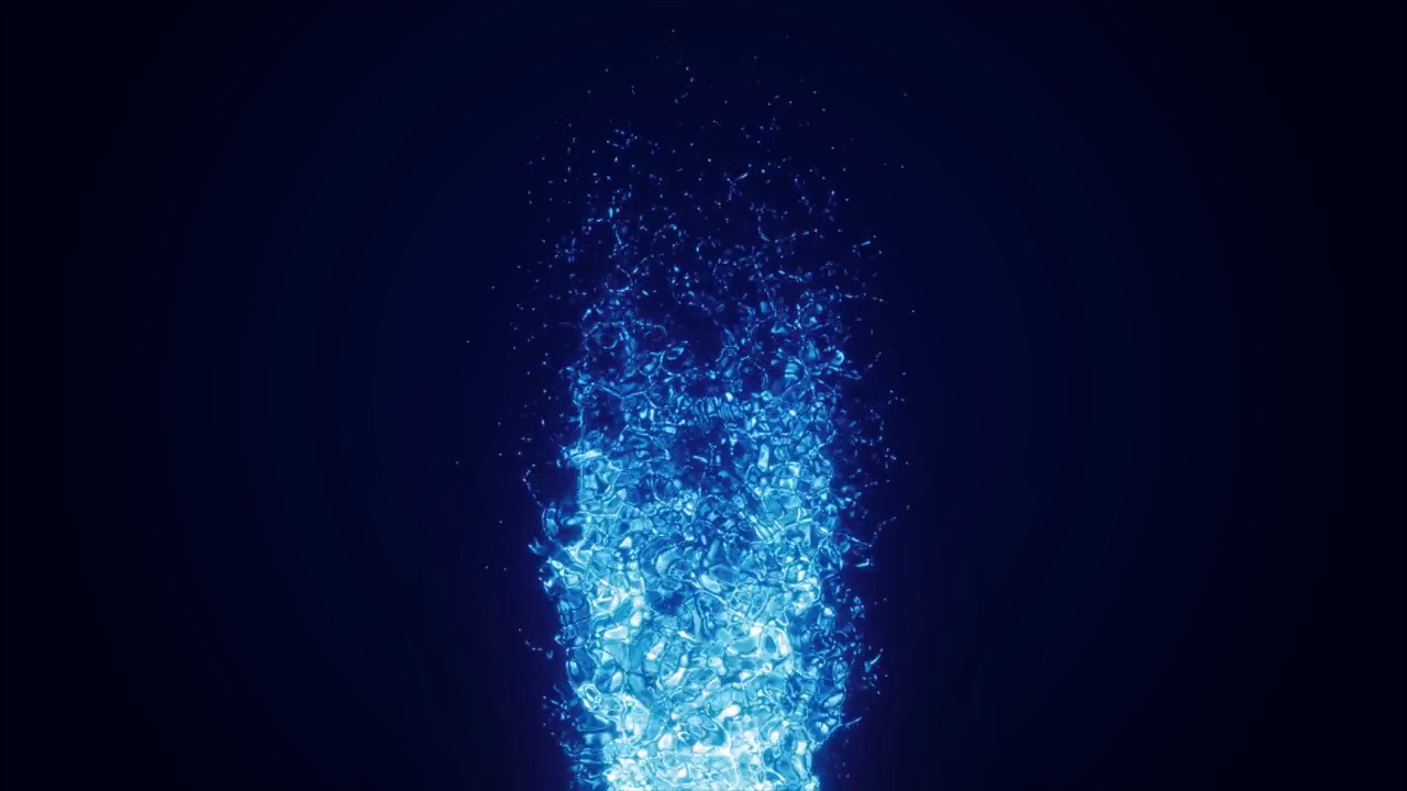 蓝色的液态水在黑暗的背景上闪烁着神奇的能量。抽象的背景。视频在高质量的4k，运动设计视频素材