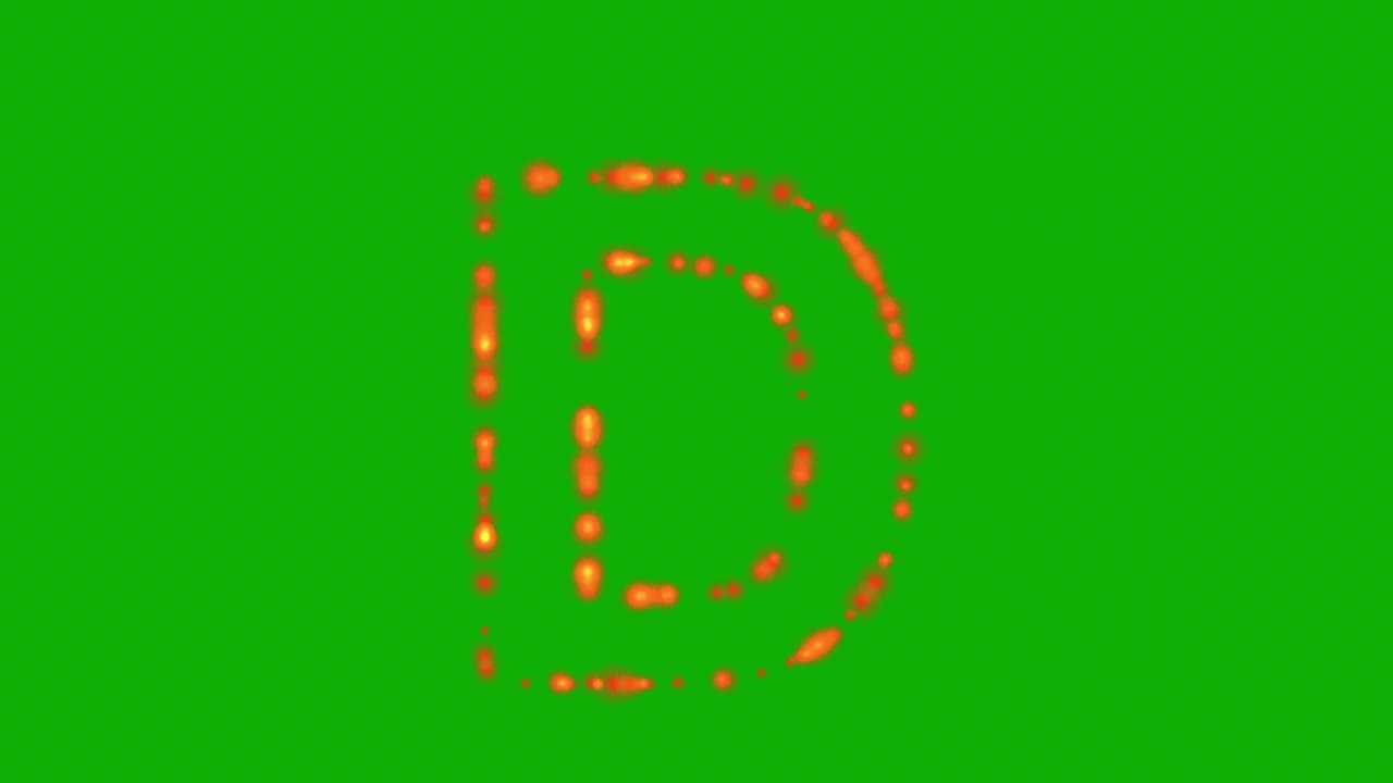 英文字母D与火效果在绿色屏幕背景视频素材