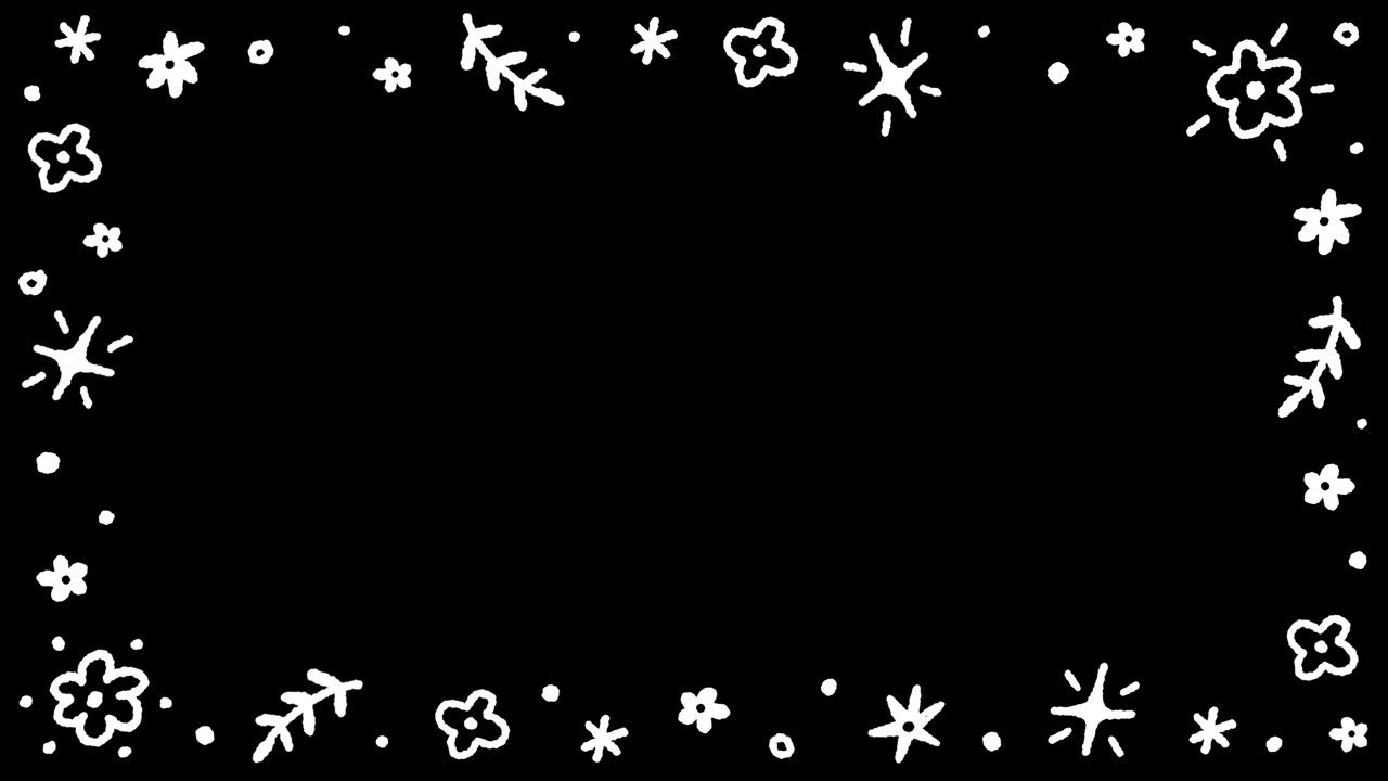 4K高清涂鸦可爱雏菊花开花花纸屑矩形边框手绘卡通舞蹈线定格动画最小循环动画运动彩色图形黑色绿色屏幕背景视频下载