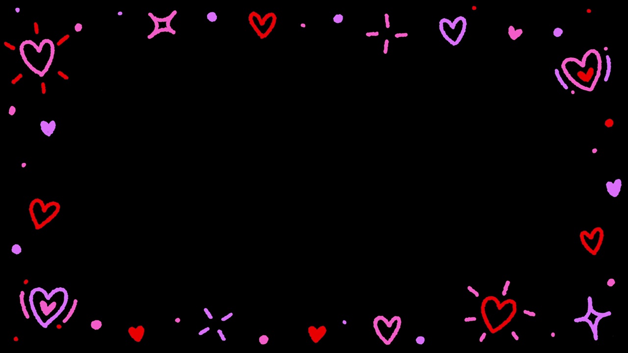 4K高清涂鸦可爱的爱心情人节纸屑矩形边框边框手绘绘制卡通舞蹈线定格动画最小循环动画运动图形粉红色红色黑色绿色屏幕背景视频下载