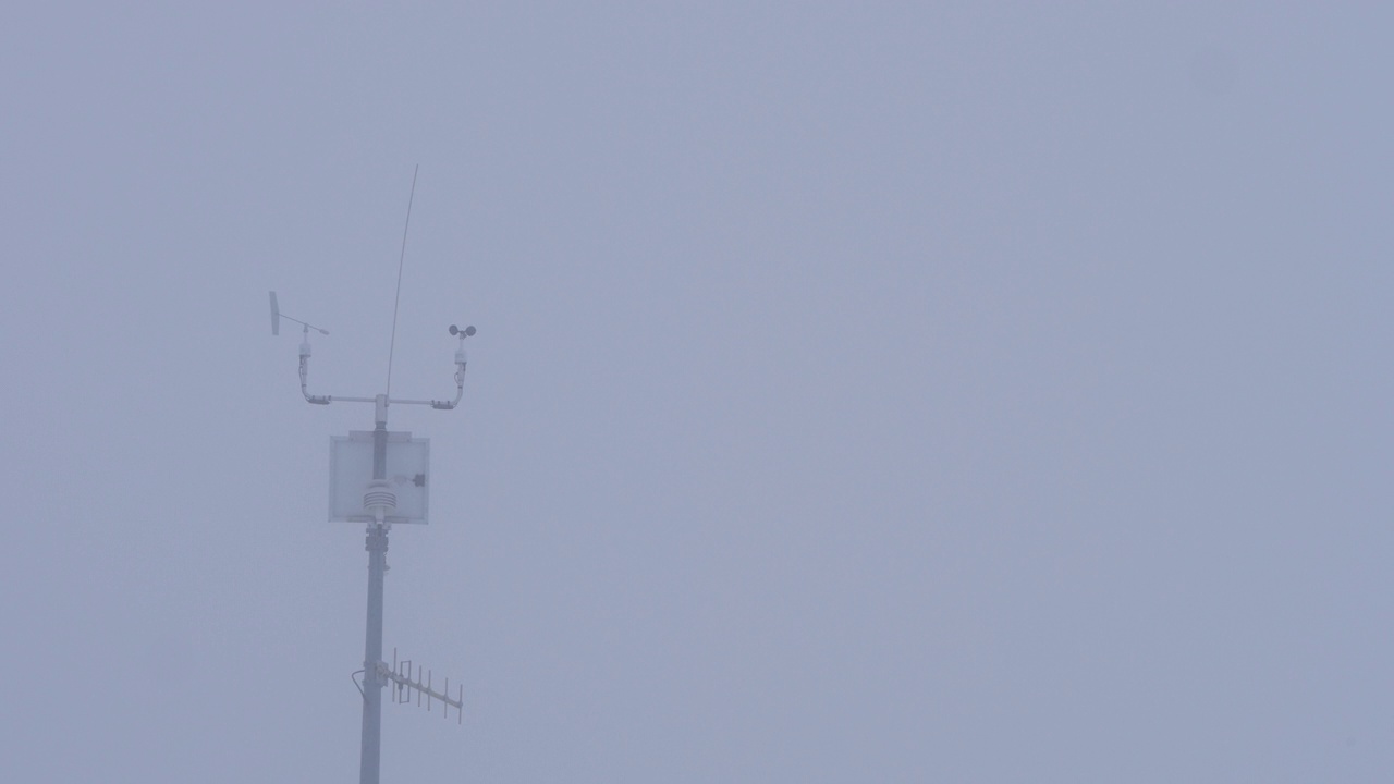 气象站风速计在冬季强风，浓雾和低温视频视频下载