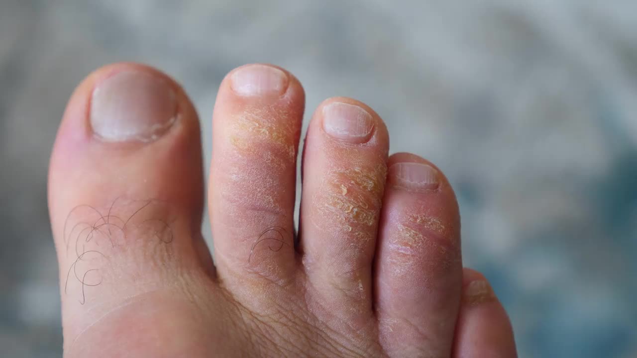 脚趾上的老茧和真菌，足部真菌疾病，脚痒疾病，视频下载