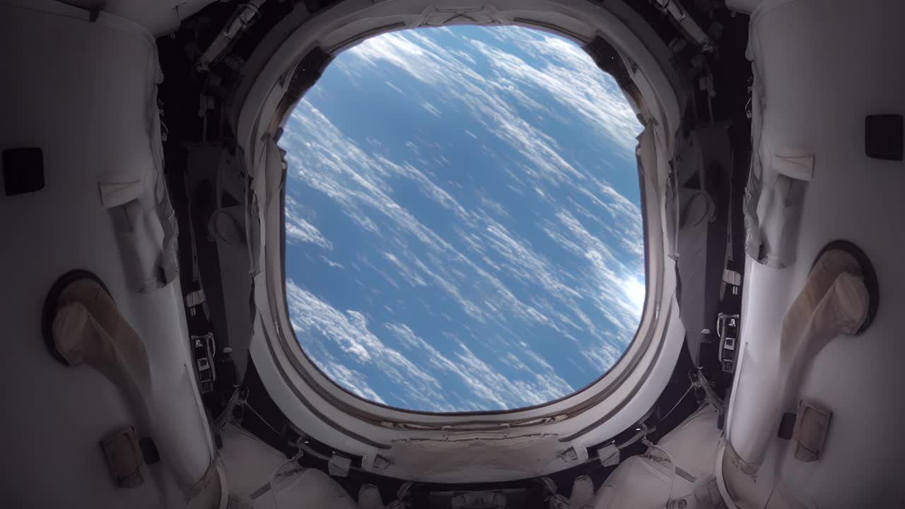 从太空飞船逃生舱的窗口俯瞰地球表面视频素材