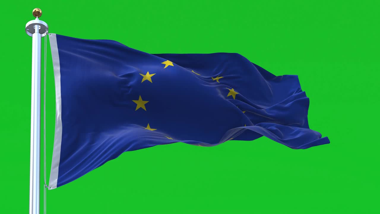 绿色背景上孤立的欧盟旗帜视频素材