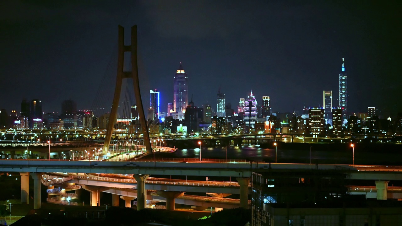 台北交通夜灯的鸟瞰图视频下载