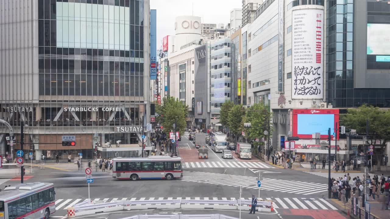4K时间延时，放大。日本东京涩谷十字路口。视频下载