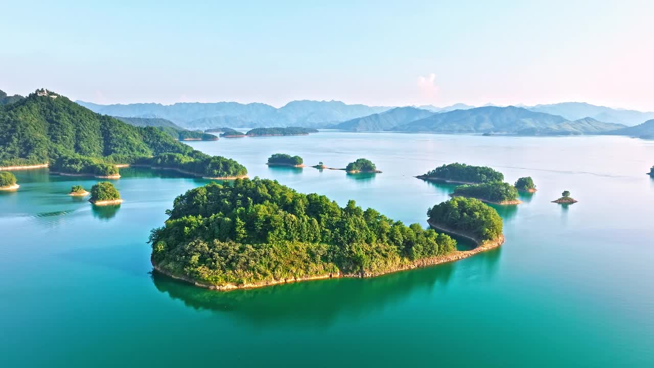 杭州千岛湖自然风光鸟瞰图视频下载