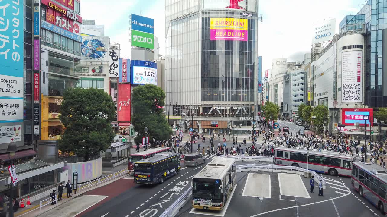 日本东京涩谷十字路口的T/L WS平移延时视图。视频下载