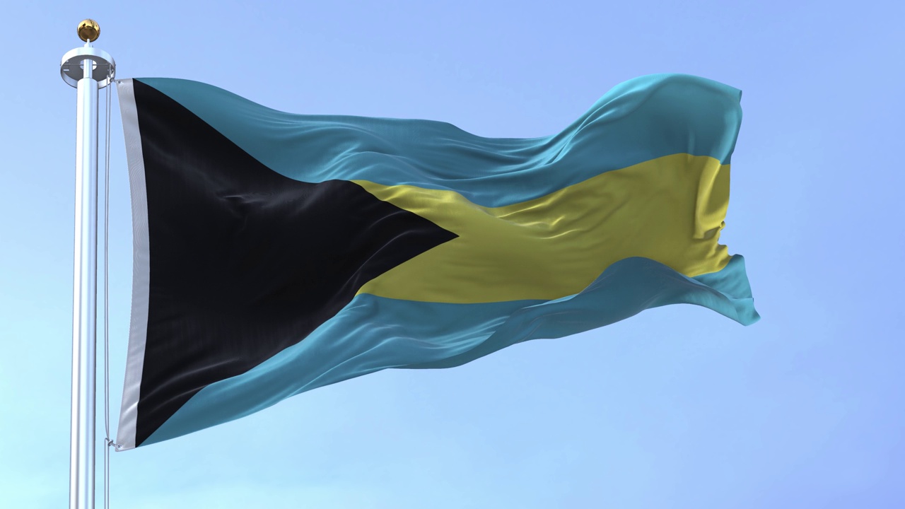 近距离观看巴哈马国旗在风中飘扬视频下载