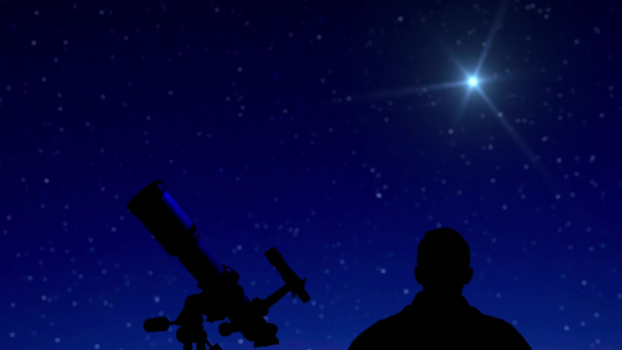 人类用天文望远镜观察夜空、恒星、行星和流星。视频下载