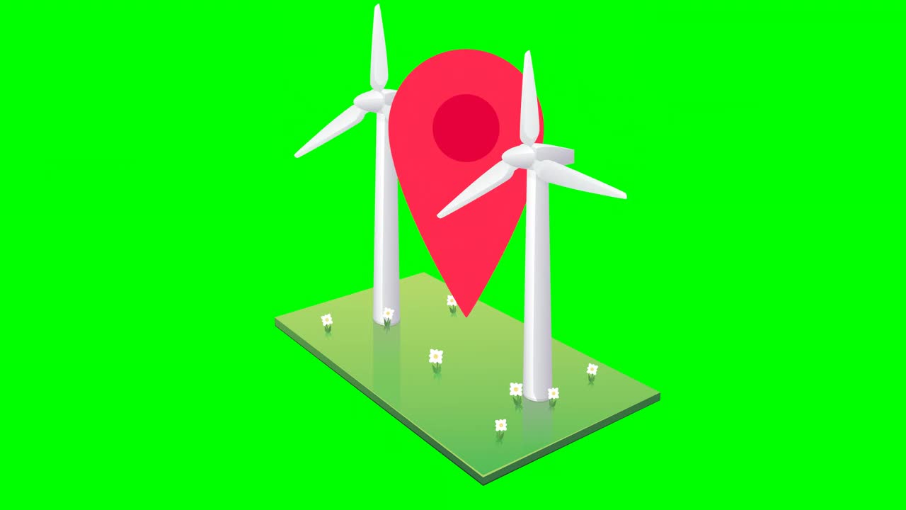 风电场的位置(绿色背景上的循环)视频下载