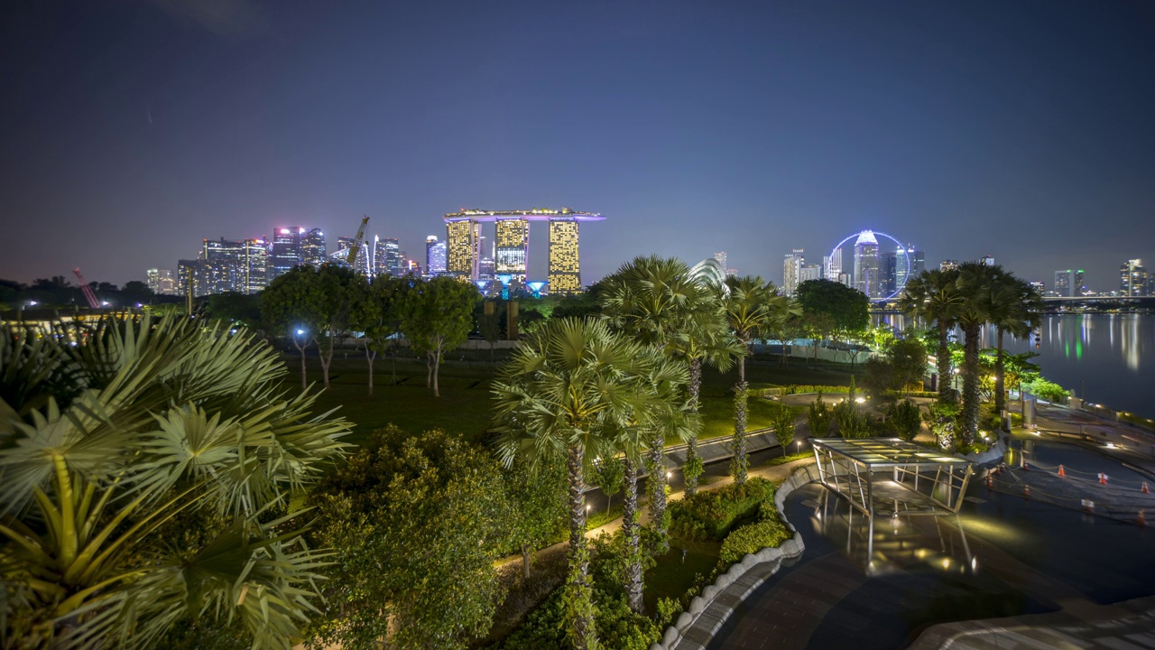 新加坡从日落到夜景的4k延时。视频下载