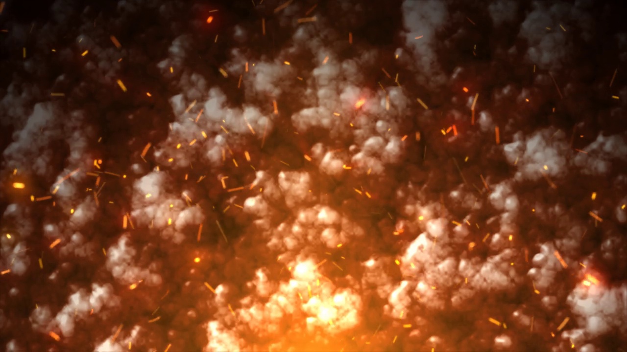 抽象的橙色火焰火花和烟雾从篝火与火，抽象的背景。4k视频，运动设计视频素材