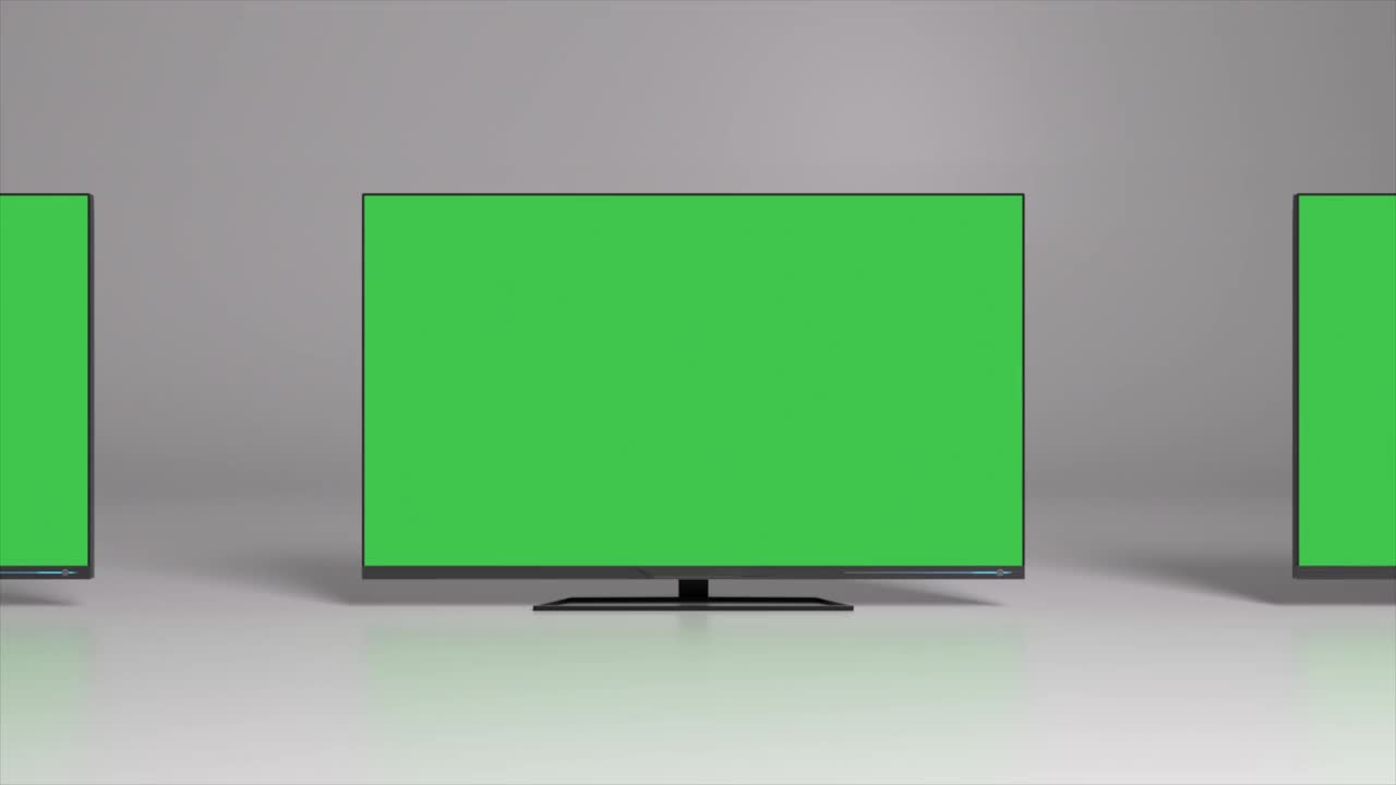 绿色背景。电视屏幕铬键。无限向左滚动。要插入的空白空间。三维动画视频下载